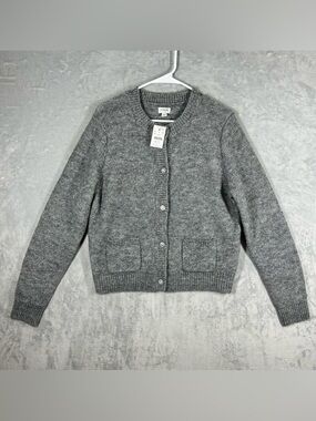 $138 J Crew Factory Shimmer Lady Cardigan Sweater Women L Grey Rhinestone Button
